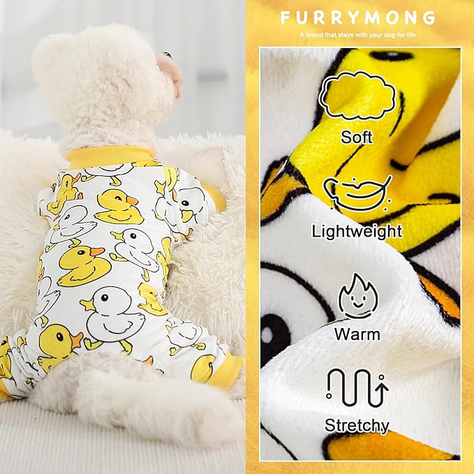 Fall Dog Pajamas Sweaters for Small Dogs Fleece Dog Onesie Stretchy Puppy Sweater Warm Small Dog Clothes Dog Pjs Pet Apparel,XXS Dog Clothes,Yellow Duck