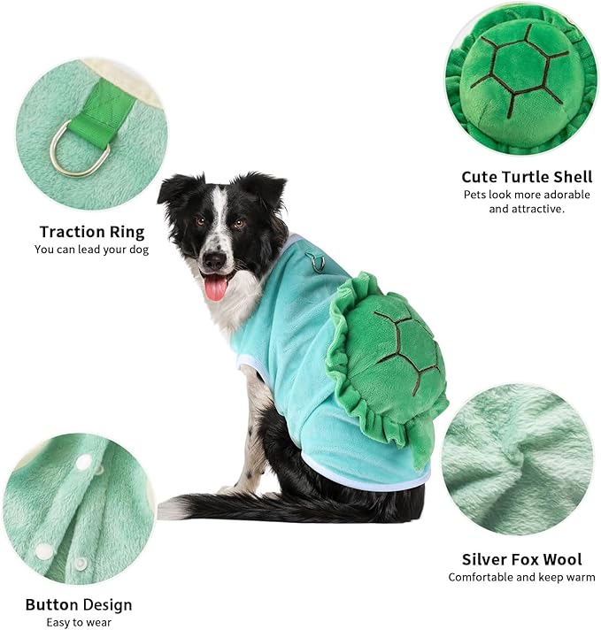 Turtle Dog Costume - Dog Halloween Costume with Utral Soft Turtle Shell Cute Outfit, Warm Fleece Doggie Clothes Cat Apparel with Tow Ring for Medium Pets (Green,XL)