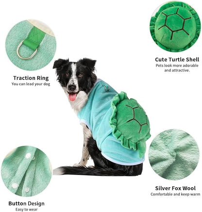 Turtle Dog Costume - Dog Halloween Costume with Utral Soft Turtle Shell Cute Outfit, Warm Fleece Doggie Clothes Cat Apparel with Tow Ring for Medium Pets (Green,XL)