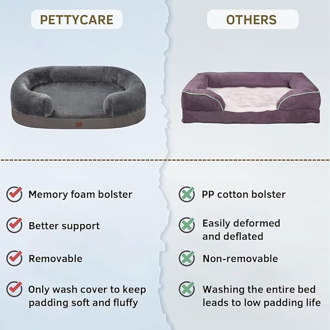 pettycare Orthopedic Dog Bed for Medium Dogs with Memory Foam 30” Dark