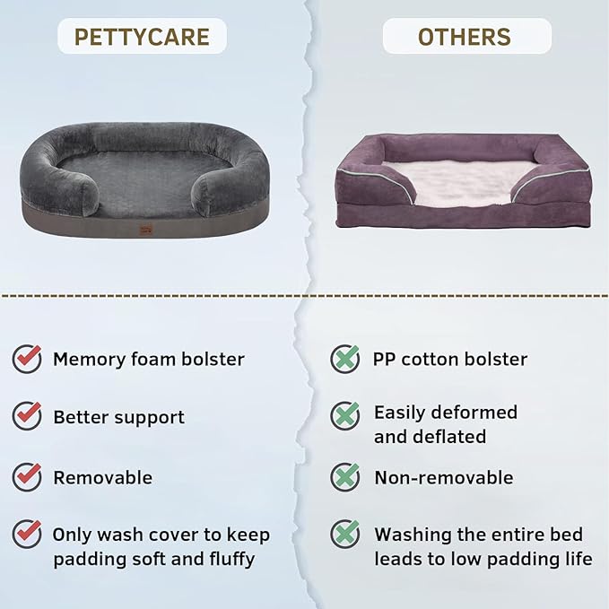 pettycare Orthopedic Dog Bed for Large Dogs with Memory Foam 38” Dark