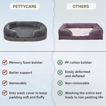 pettycare Orthopedic Dog Bed for Large Dogs with Memory Foam 38” Dark