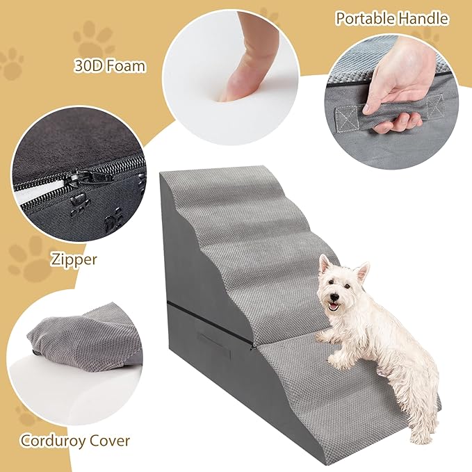 30 Inches Dog Steps, 6 Steps Dog Stairs for High Bed 30-36 Inches, LitaiL Dog Ramps for Small Dogs, Older Injured Pets with Joint Pain, Non-Slip Pet Foam Stairs No Assembly