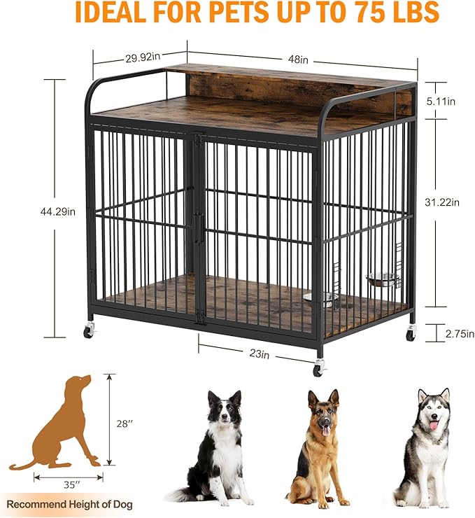 Large Dog Crate Furniture 360° Rotating Indoor(48''L x 29.92''W x 44.29''H)