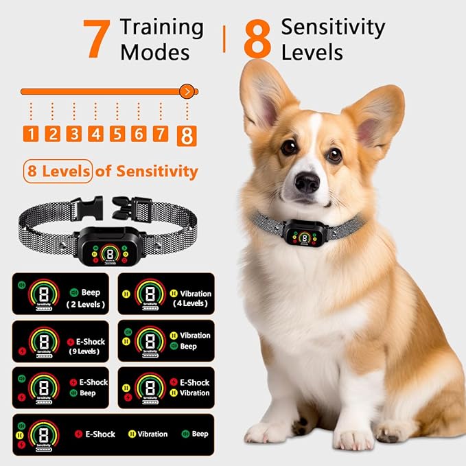 Waterproof Dog Bark Collar Rechargeable Anti Bark Training 7 Modes 8 Adjustable