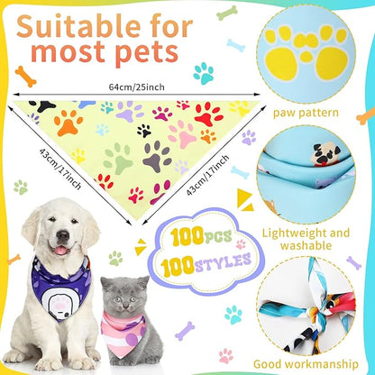 100 Pcs Paw Pattern Bandana Bulk Pet Bandanas