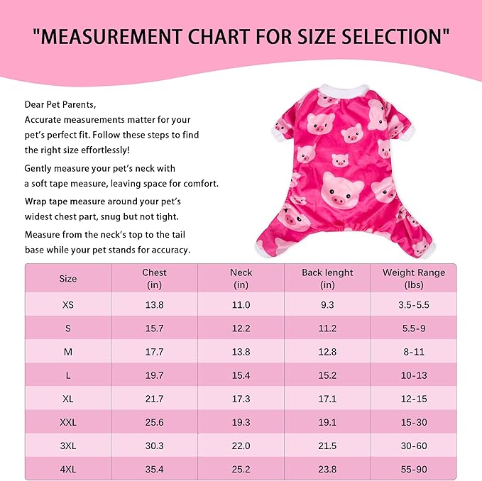 Paiaite Dog Pajamas Onesie: Comfortable Four-Legged Apparel for Small, Medium, & Large Dogs, Polyester Material for Comfort, Wrinkle Resistance, Moisture Wicking, and Stretchiness Pink Pig XS