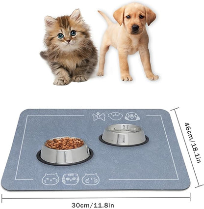 YCT Cat Pet Food Mat, Cat Feeding Mat, Non-Slip Bottom Absorbent Pet Mat, Quick Dry Dog Cat & Dog Food Mat, Pet Supplies Mat, 11.8"x18.1" Gray