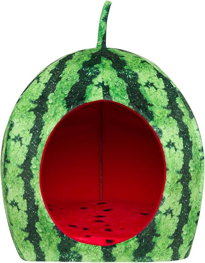 YML Watermelon Pet Bed - Cute Calming Fruit Bed with Removable Cushion for Dogs, Indoor Cats, Rabbits, Small Animals - 20 Inch, Green, Red