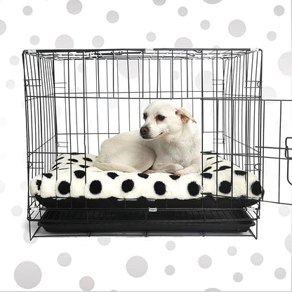 24 Inch Dog Crate Pad Easily Washable and Cozy 18x24 Dog Bed for Crate, Anti-Slip Design for Dog Beds for Small Dogs, White with Black Dots