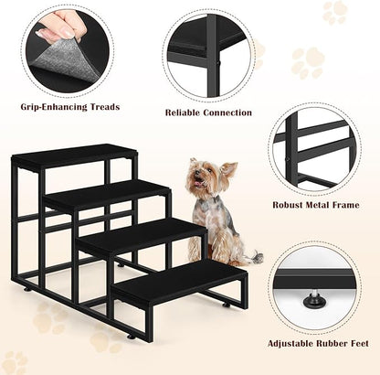 Dog Stairs for Couch Black Dog Steps Ramp for Small Medium Large Dogs 4 Tier Pet Stairs Steps with for Puppy