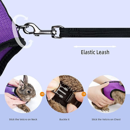 Niteangel Adjustable Soft Harness with Elastic Leash for Rabbits (XL, Purple)