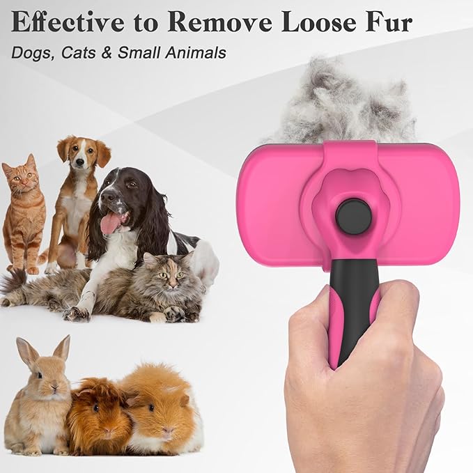 Swihauk Self Cleaning Slicker Brush for Dogs & Cats - Skin Friendly Grooming, Deshedding, Hair Removal for Puppies & Long/Short Haired Pets, Pet Supplies Accessory, Pink