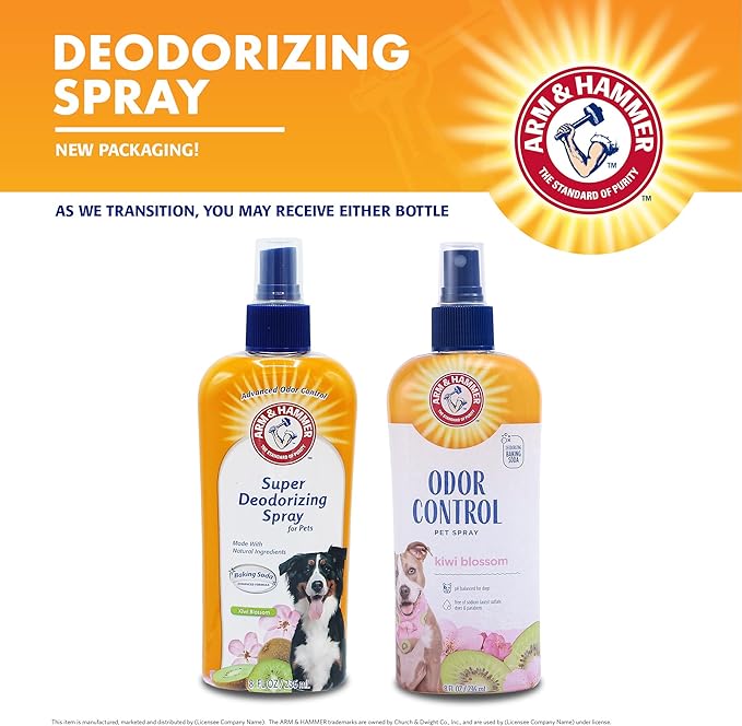 Arm&Hammer For Pets Super Deodorizing Spray for Dogs, Best Odor Eliminating Spray for All Dogs&Puppies|Arm & Hammer Baking Soda Formula with Kiwi Blossom Scent,8 Fl Oz (Pack of 2) Packaging may vary