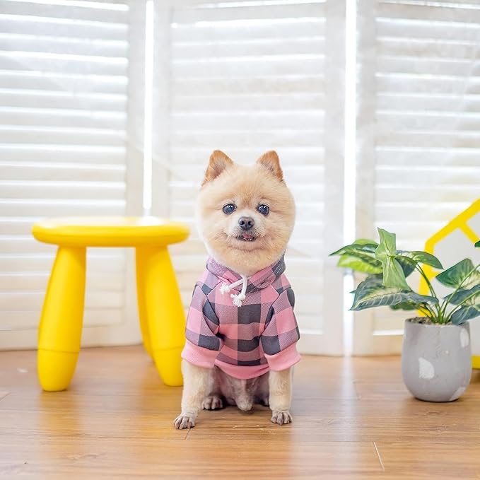 KOOLTAIL Plaid Dog Hoodie Pet Clothes Sweater with Hat and Pocket for Small Medium Large Size Dogs