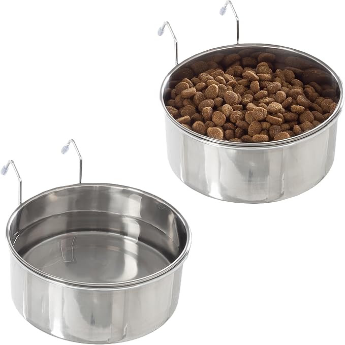 Set of 2 Stainless-Steel Dog Bowls - Cage, Kennel, and Crate Hanging Pet Bowls for Food and Water - 50.4oz Each and Dishwasher Safe by PETMAKER