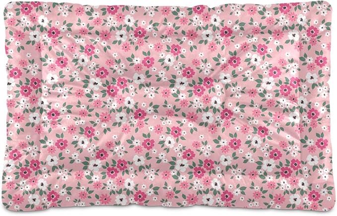 Pink Floral Pet Bed Pad Soft Dog Bed Mat with Anti-Slip Bottom