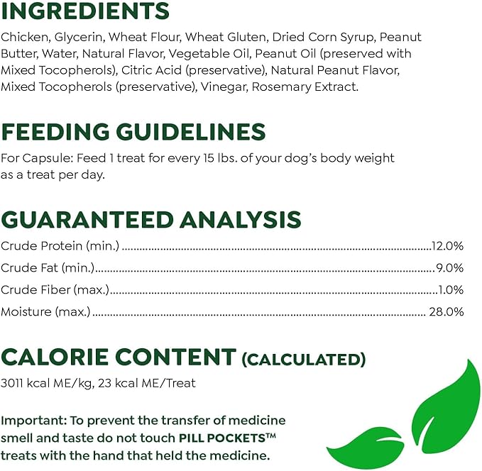 GREENIES PILL POCKETS for Dogs Capsule Size Natural Soft Dog Treats with Real Peanut Butter, 7.9 oz. Pack (30 Treats)