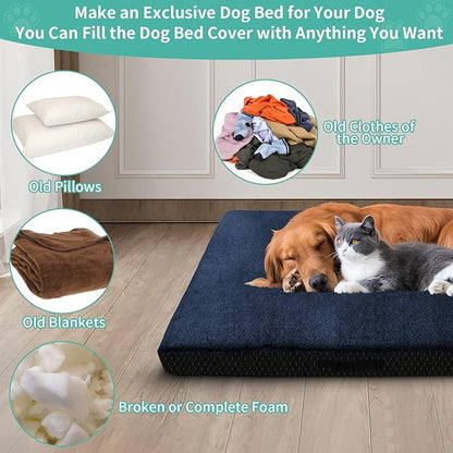 COSHNIBI Dog Bed Covers Replacement Washable, 30Lx20Wx4H Inch Waterproof Dog Bed Covers Soft Plush Replacement with Zipper, Removable Cover & Anti-Slip Bottom for for Dog/Cat, Cover Only