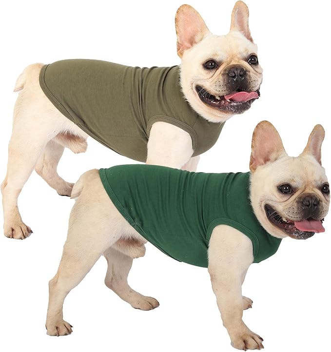 Dog Plain Shirts,Solid Dogs Clothes,Lightweight Stretchy Doggy Tee Shirt,Sleeveless Blank Puppy Chihuahua Cats Samll Costumes,Army & Deep Green S