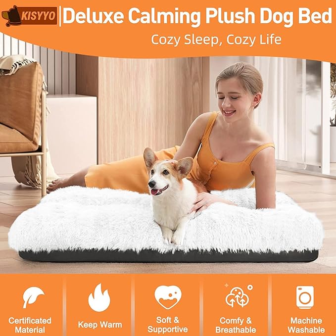 KISYYO Dog Beds for Large Dogs Fixable Deluxe Cozy Dog Kennel Beds for Crates Washable Dog Bed 36 x 23 x 3 Inches,