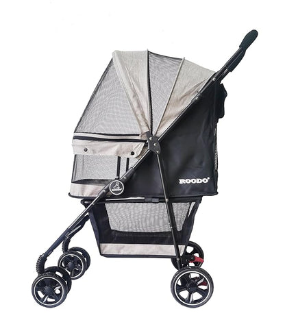 ROODO Dog Stroller 4 Wheel Pet Stroller Cat 30lbs(Light Khaki)