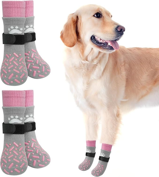 SCENEREAL Dog Socks to Prevent Licking Paws for Hot Pavement, Anti Slip Long Dog Grip Socks for Hardwood Floors, Dog Shoes Booties&Paw Protector for Small Medium Large Senior Dog, Pet Socks for Wounds