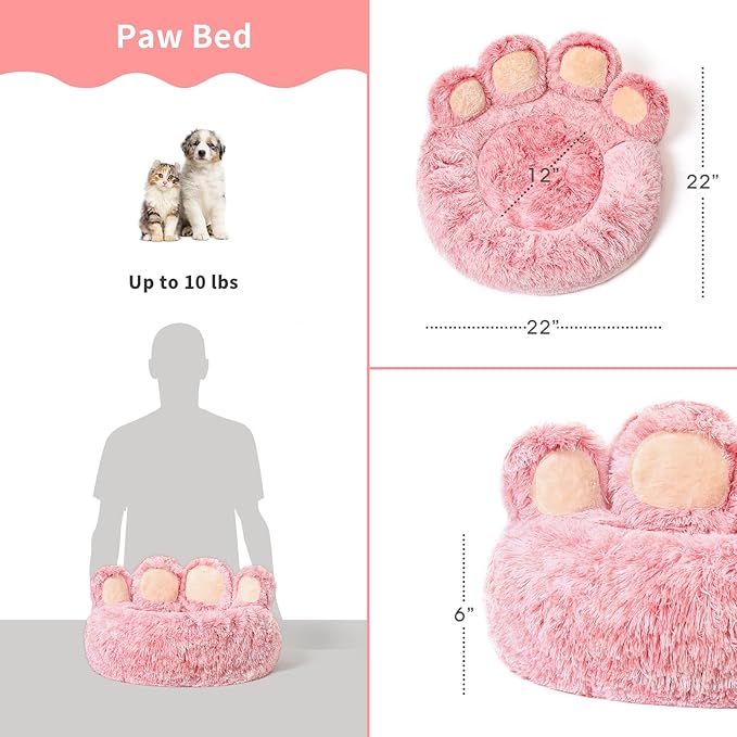Jiupety Pet Round Bed of Paw Shape (22"×22"×6"), Pink