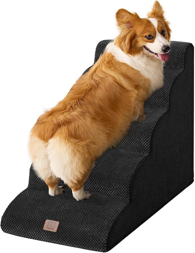 EHEYCIGA Curved Dog Stairs for High Beds 22.6" H 5-Step Dog