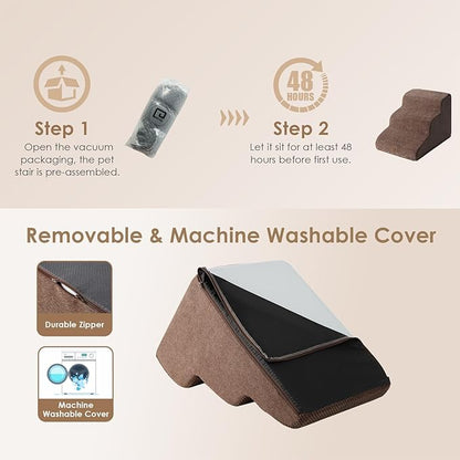 EHEYCIGA Curved Dog Stairs for Small Dogs 15.7" H 3-Step Dog