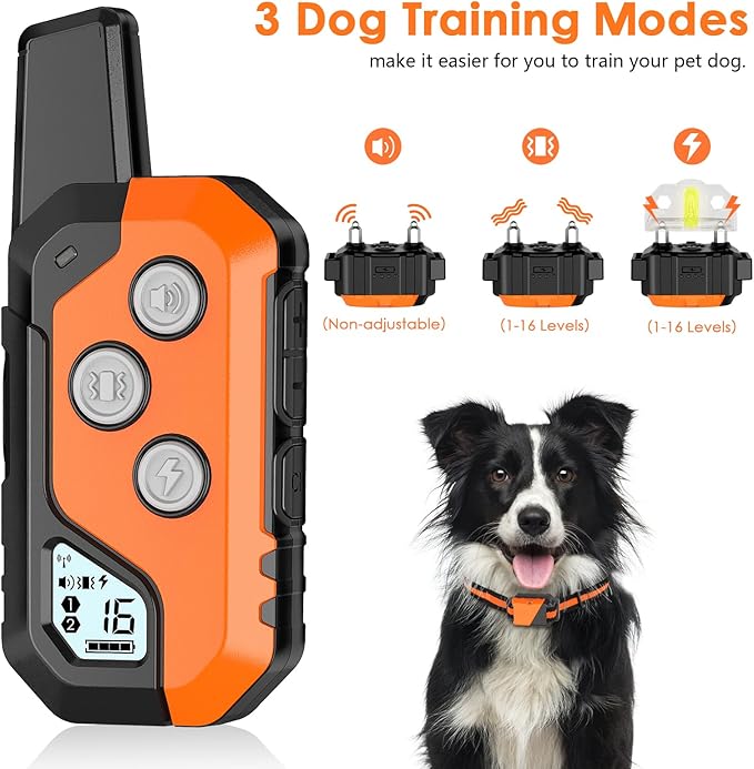 Dog Shock Collar, IP67 Waterproof Dog Training Collar with Remote, 3 Training Modes, Shock, Vibration and Beep, Rechargeable Electric Shock Collar for Large Medium Small Dog