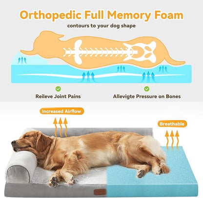 X-Large Memory Foam L Shaped Dog Bed,Supportive Orthopedic Pet Couch Bed Waterproof Non-Slip Bottom Dog Bed with Removable Washable Cover- Sleep Surface 35"x24"