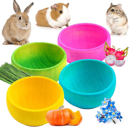 Abizoo Hamster Chew Bowl,4 Pcs Dwarf Hamster Food Bowl Wood Edible Chew Toys for Rabbit Guinea Pig Chinchilla Degu Gerbil Squirrel Bunny Enrichment Toys Small Size Treats for Teeth