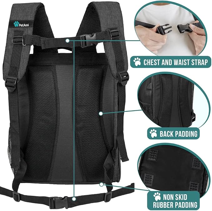 PetAmi Dog Backpack Carrier for Small Large Cat, Pet, Puppy, Ventilated Pet Hiking Backpack Travel Bag, Airline Approved Cat Backpack Carrier, Camping Biking Dog Bag Up to 18lbs Pet, Charcoal