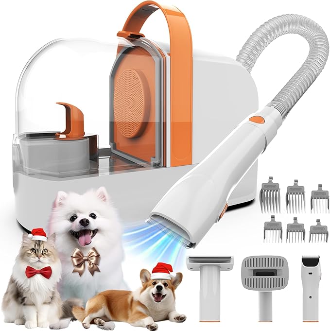 Dog Grooming Vacuum, Dog Grooming Kit with Pet Clippers, 12,000Pa Pet Hair Vacuum Pet Grooming Vacuum for Dogs, Dog Vacuum for Shedding Grooming, Low Noise Dog Shedding Brush Pet Vacuum, PG10