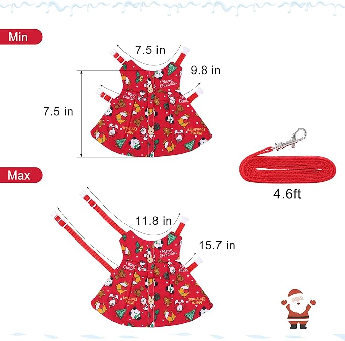 Adjustable Christmas Rabbit Harness and Leash Set, Small Animal Christmas Costume Bunny Clothes Santa Snowman Pattern Outfit for Ferret Guinea Pig Rabbit Bunny Hamster(Red/M)