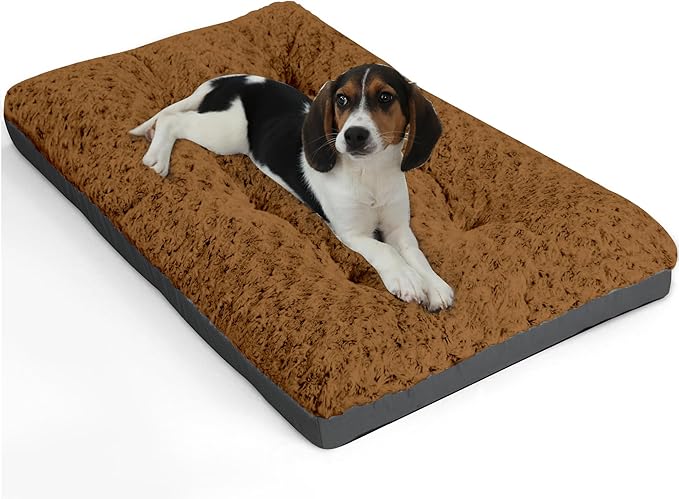 POCBLUE Deluxe Washable Dog Bed for Small Dogs Dog Crate Mat 24 inch Comfy Fluffy Kennel Pad Anti-Slip for Dogs Up to 25 lbs 24" x 17", Brown