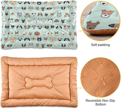 Puppy Dog Faces Pet Bed Pad Soft Dog Bed Mat with Anti-Slip Bottom 24 * 18inches
