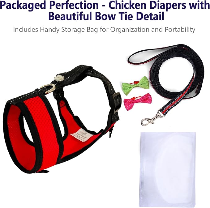 Chicken Harness Hen Size with 6ft Matching Leash – Adjustable, Resilient, Comfortable, Breathable, Large Size, Suitable for Chicken Weighing About 6.6 Pound,red