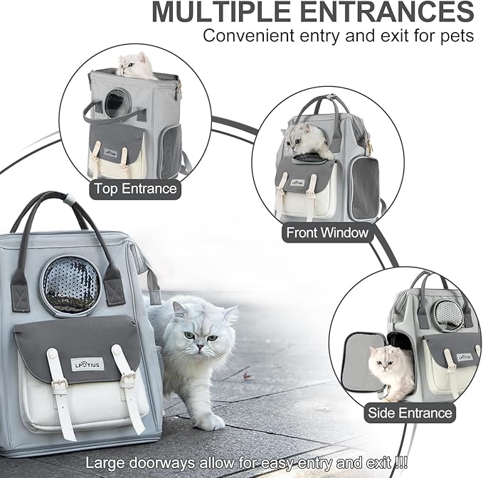 Cat Carrier Backpack Dog Backpack Carrier for Small Dogs, Breathable Pet Carrier Backpack with Harness Lightweight and Portable for Travel Hiking and Outdoor, Gray