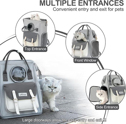 Cat Carrier Backpack Dog Backpack Carrier for Small Dogs, Breathable Pet Carrier Backpack with Harness Lightweight and Portable for Travel Hiking and Outdoor, Gray