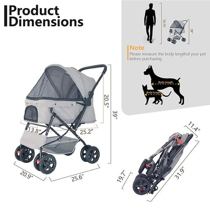 Reversible Handlebar Pet Stroller for Medium Dogs 360 Rotating 2 Security