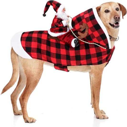 BWOGUE Santa Dog Costume Christmas Pet Clothes Santa Claus Riding Pet Cosplay Costumes Party Dressing up Dogs Cats Outfit for Small Medium Large Dogs Cats