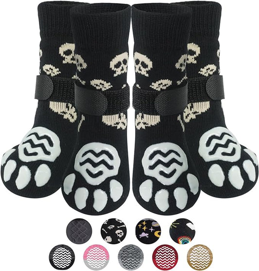 PUPTECK Anti Slip Dog Socks 2 Pairs with Double Grippers for Hardwood Floors