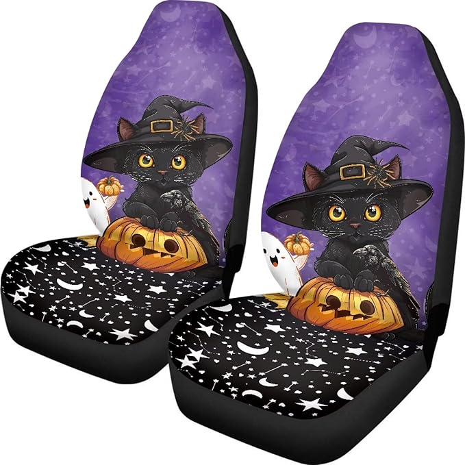 UNICEU Car Seat Covers Halloween Cute Cat Set 2Pcs Universal