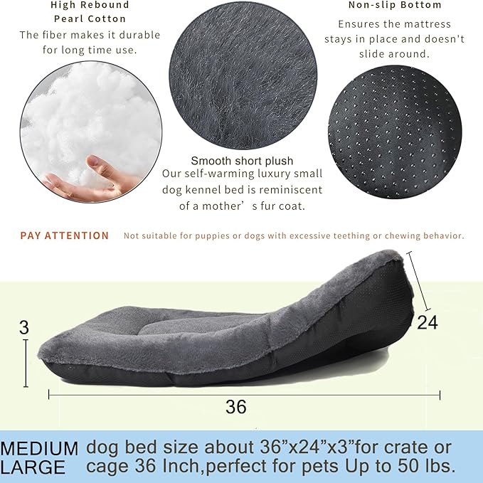 36 Inch Dog Crate Bed for Middle and Large Dogs Ultra Soft Dog Beds for Crates 36 x 24 Washable with Anti-Slip Comfy Fluffy Kennel Pad for Dogs Cozy Sleeping Mat,Crate Pads for Dog Cages Dark Grey