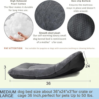 36 Inch Dog Crate Bed for Middle and Large Dogs Ultra Soft Dog Beds for Crates 36 x 24 Washable with Anti-Slip Comfy Fluffy Kennel Pad for Dogs Cozy Sleeping Mat,Crate Pads for Dog Cages Dark Grey