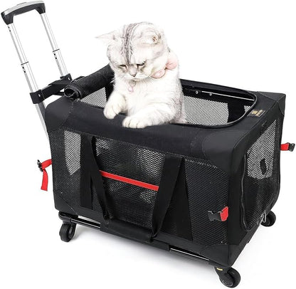 Cat Carrier for Large Cats 20 to 25 Pounds with Wheels,Rolling Large Cat Carriers for Large Cats 20 lbs 25lbs,Collapsible Hard Side,Wheeled Cat Carriers for Large Cats,Breathable,Not Airline Approved