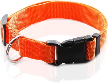 Adjustable Nylon Dog Collar, pet collar 1 Inch 3/4 Inch 5/8 Inch Wide, for Large medium Small Dogs (L(1" x 16-23"), ORANGE)