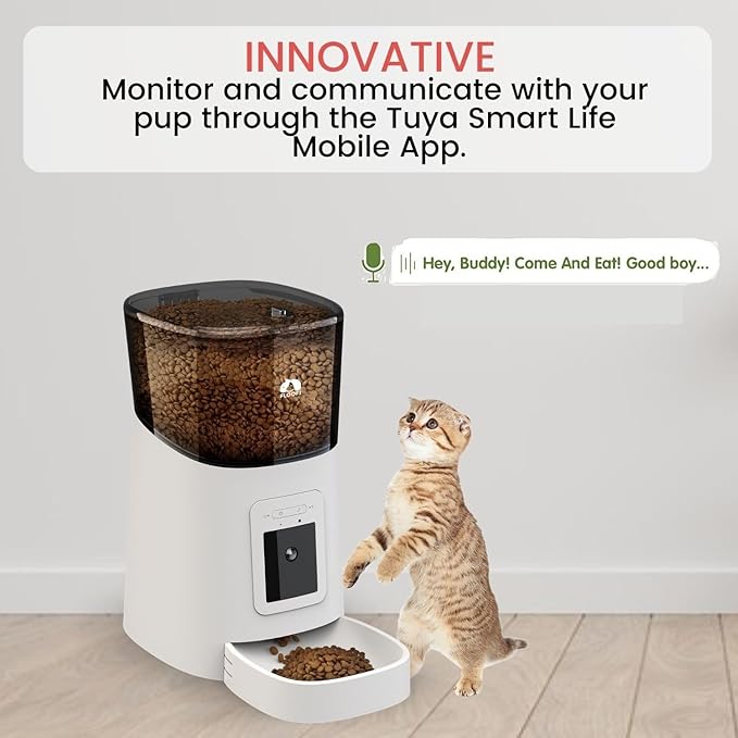 Automatic Cat Feeder with Camera & Timer 6L, 1080P HD Video with IR Night Vision, Real-Time Video Recording, Two Way Voice Intercom, Low Food & Blockage Sensor, Sound Alerts for Pets